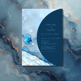 Luxe Blauwe Waterverf Abstract Pearlescent Kaart