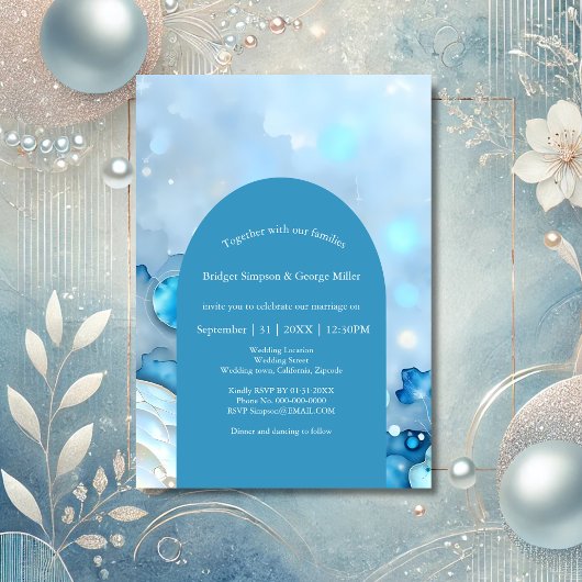 Luxe Blauwe Waterverf Abstract Pearlescent Kaart