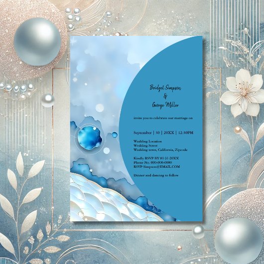 Luxe Blauwe Waterverf Abstract Pearlescent Kaart