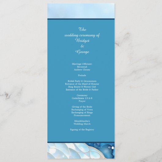 Luxe Blauwe Waterverf Abstract Pearlescent Programmakaart (Achterkant)