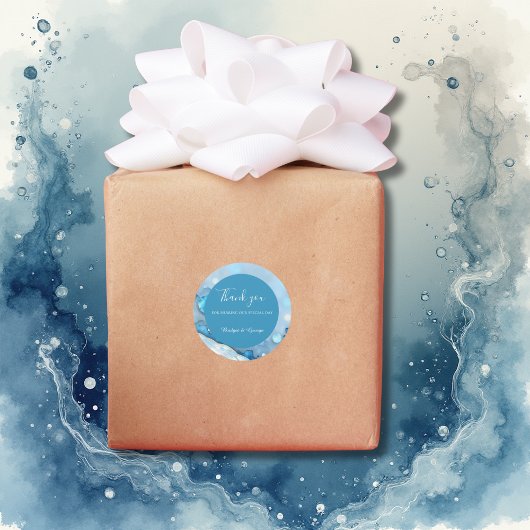 Luxe Blauwe Waterverf Abstract Pearlescent Ronde Sticker