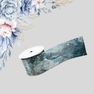 Luxe blauwe, witte en gouden metalen zijden lint