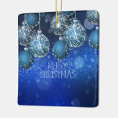 Luxe Blauwe & Zilveren Kerst Bal Keramisch Ornament (Links)