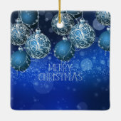 Luxe Blauwe & Zilveren Kerst Bal Keramisch Ornament (Achterkant)