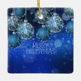 Luxe Blauwe & Zilveren Kerst Bal Keramisch Ornament