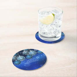 Luxe Blauwe & Zilveren Kerstbal Ronde Kartonnen Onderzetter