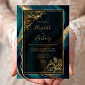 Luxe Blauwgroen Agaat Gold Lijst bruiloft Kaart