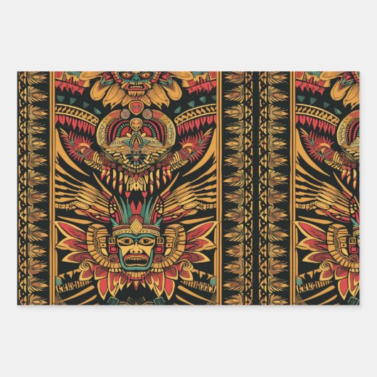 Luxe Blauwgroen "Aztec Dream" Glossy Wrapping Shee Inpakpapier Vel (Voorkant)