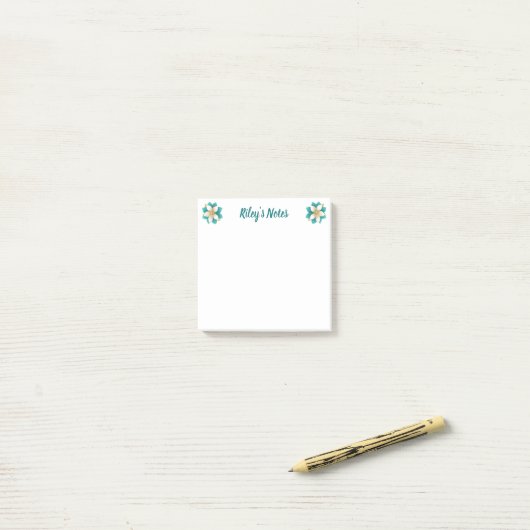 Luxe Blauwgroen bloemnaam Post-it® Notes (Op bureau)