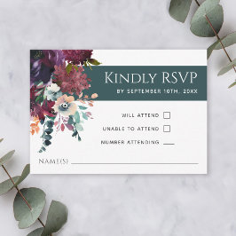 Luxe Blauwgroen Elegant Bloemen Bruiloft RSVP Kaartje