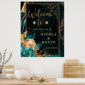 Luxe Blauwgroen en Goud Floral Agaat Bruiloft Welk Poster (Keuken)