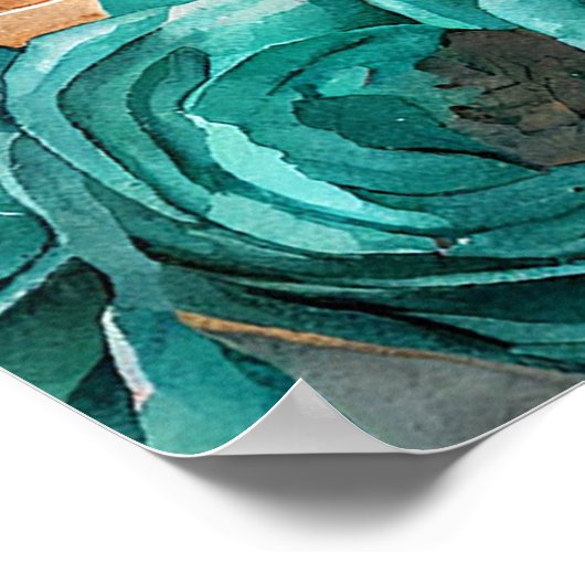 Luxe Blauwgroen en Goud Floral Agaat Bruiloft Welk Poster (Hoek)