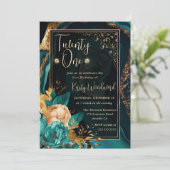 Luxe Blauwgroen en Gouden Bloemenagaat Verjaardags Kaart (Staand voorkant)