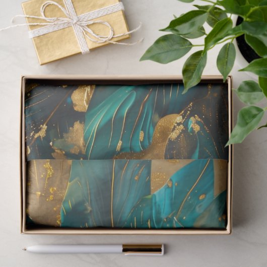 Luxe Blauwgroen en gouden botanisch weefselpapier Tissuepapier (Geschenk)