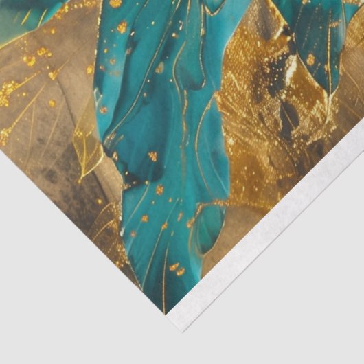 Luxe Blauwgroen en gouden botanisch weefselpapier Tissuepapier (Detail)