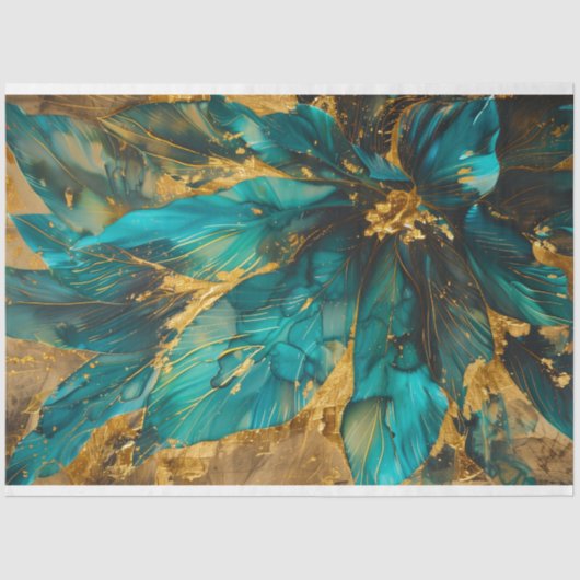 Luxe Blauwgroen en gouden botanisch weefselpapier Tissuepapier (Voorkant)