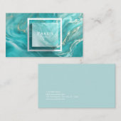 Luxe Blauwgroen en gouden marmeren vloeistof Abstr Visitekaartje (Voorkant / Achterkant)