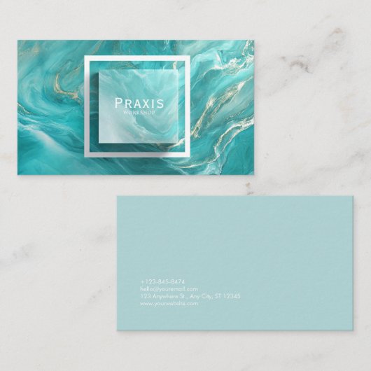 Luxe Blauwgroen en gouden marmeren vloeistof Abstr Visitekaartje (Voorkant / Achterkant)