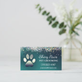 Luxe Blauwgroen Glitter Dog Pet Grooming Service Visitekaartje (Staand voorkant)