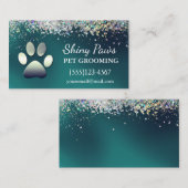 Luxe Blauwgroen Glitter Dog Pet Grooming Service Visitekaartje (Voorkant / Achterkant)