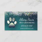 Luxe Blauwgroen Glitter Dog Pet Grooming Service Visitekaartje (Voorkant)