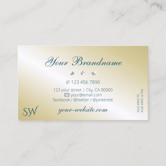 Luxe Blauwgroen Gold Beige Sparging Diamonds Monog Visitekaartje (Achterkant)