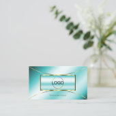 Luxe Blauwgroen Gold Decor Chic met Logo en foto Visitekaartje (Staand voorkant)