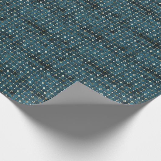 Luxe Blauwgroen & Gold Grid Gift Wrap Cadeaupapier (Hoek)