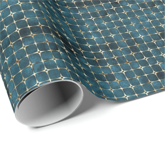 Luxe Blauwgroen & Gold Grid Gift Wrap Cadeaupapier (Rol Hoek)