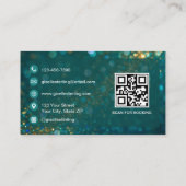 Luxe Blauwgroen Gouden Glitter Lash Tech QR-code Visitekaartje (Achterkant)