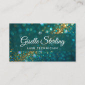 Luxe Blauwgroen Gouden Glitter Lash Tech QR-code Visitekaartje (Voorkant)