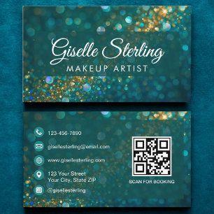 Luxe Blauwgroen Gouden Glitter Opal Make-up Artist Visitekaartje