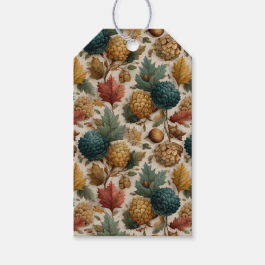 Luxe Blauwgroen gouden pinecones eikels Cadeaulabel (Voorkant)