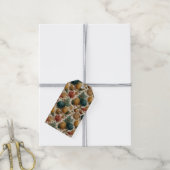Luxe Blauwgroen gouden pinecones eikels Cadeaulabel (Met Touw)