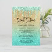 Luxe blauwgroen goudmakreeldruppels Sweet 16 Kaart (Staand voorkant)