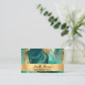Luxe Blauwgroen marmer en goudfolie Visitekaartje (Staand voorkant)