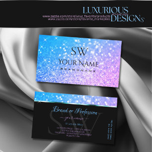 Luxe Blauwgroen Paarse Glitter Luminous Stars Mono Visitekaartje