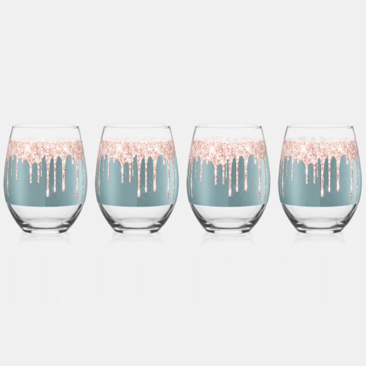 Luxe blauwgroen roos gouden glitter druppels Drink Wijnglas Zonder Voet (Links)