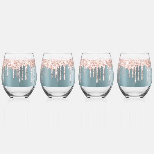 Luxe blauwgroen roos gouden glitter druppels Drink Wijnglas Zonder Voet (Rechts)