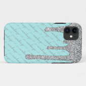 Luxe Blauwgroen Silver Glitter Drips Script Naam Case-Mate iPhone Case (Achterkant (horizontaal))