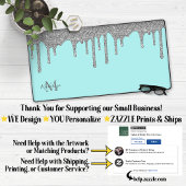 Luxe Blauwgroen Silver Sparkle Glitter Drips Monog Bureaumat