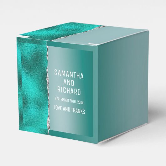 Luxe Blauwgroen Turquoise Silver Glitter Bedankdoosjes (Voorkant Zijde)