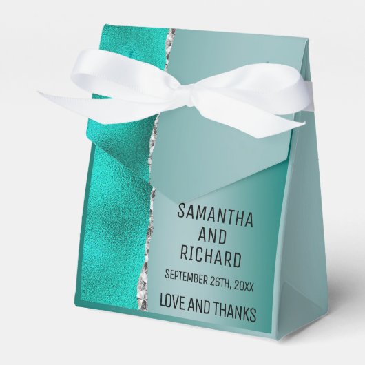 Luxe Blauwgroen Turquoise Silver Glitter Bedankdoosjes (Voorkant Zijde)