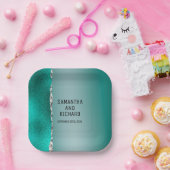 Luxe Blauwgroen Turquoise Silver Glitter Papieren Bordje (Feest)