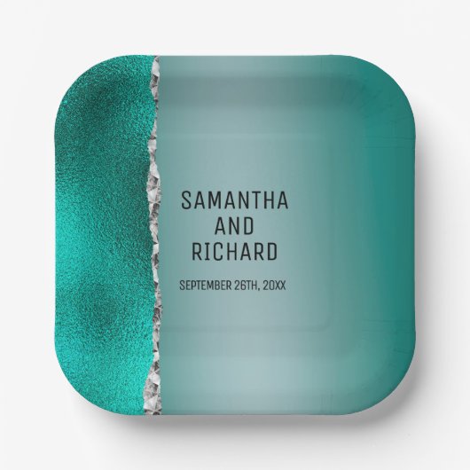 Luxe Blauwgroen Turquoise Silver Glitter Papieren Bordje (Voorkant)