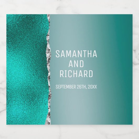 Luxe Blauwgroen Turquoise Silver Glitter Sparkling Wijnetiket (Enkel label)