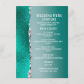 Luxe Blauwgroen Turquoise Zilveren Glitter Bruilof Menu (Voorkant)