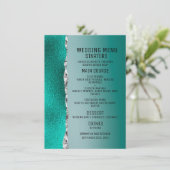 Luxe Blauwgroen Turquoise Zilveren Glitter Bruilof Menu (Staand voorkant)