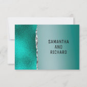 Luxe Blauwgroen Turquoise Zilveren Glitter Bruilof RSVP Kaartje (Voorkant)