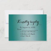 Luxe Blauwgroen Turquoise Zilveren Glitter Bruilof RSVP Kaartje (Achterkant)